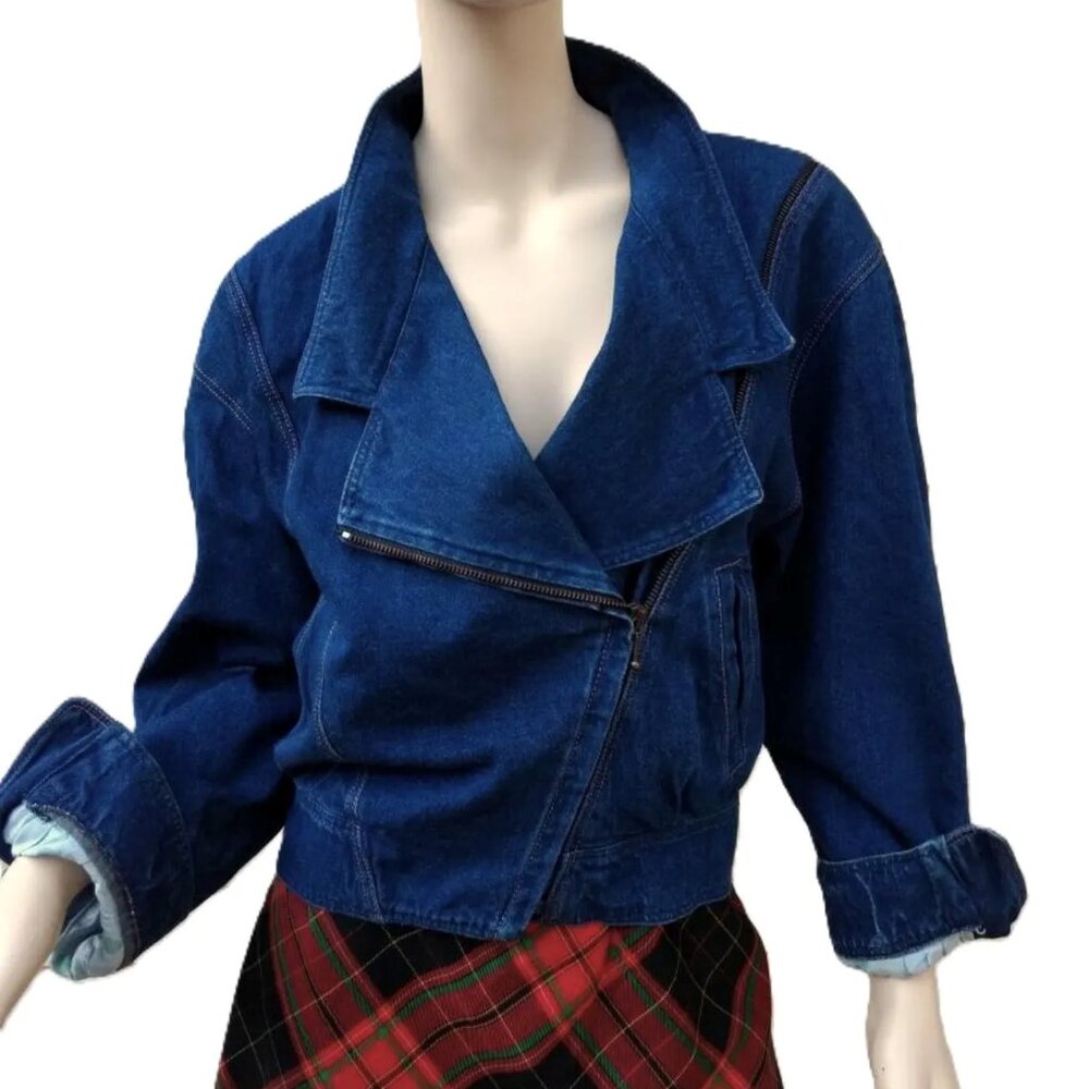 Vintage 90s Denim Motorcycle Jean Jacket Size 8/10 Made in West Germany